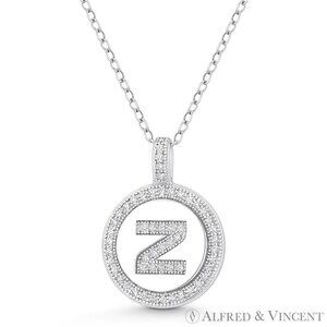Initial Letter "Z" CZ Crystal Pave Pendant in .925 Sterling Silver w/ Rhodium